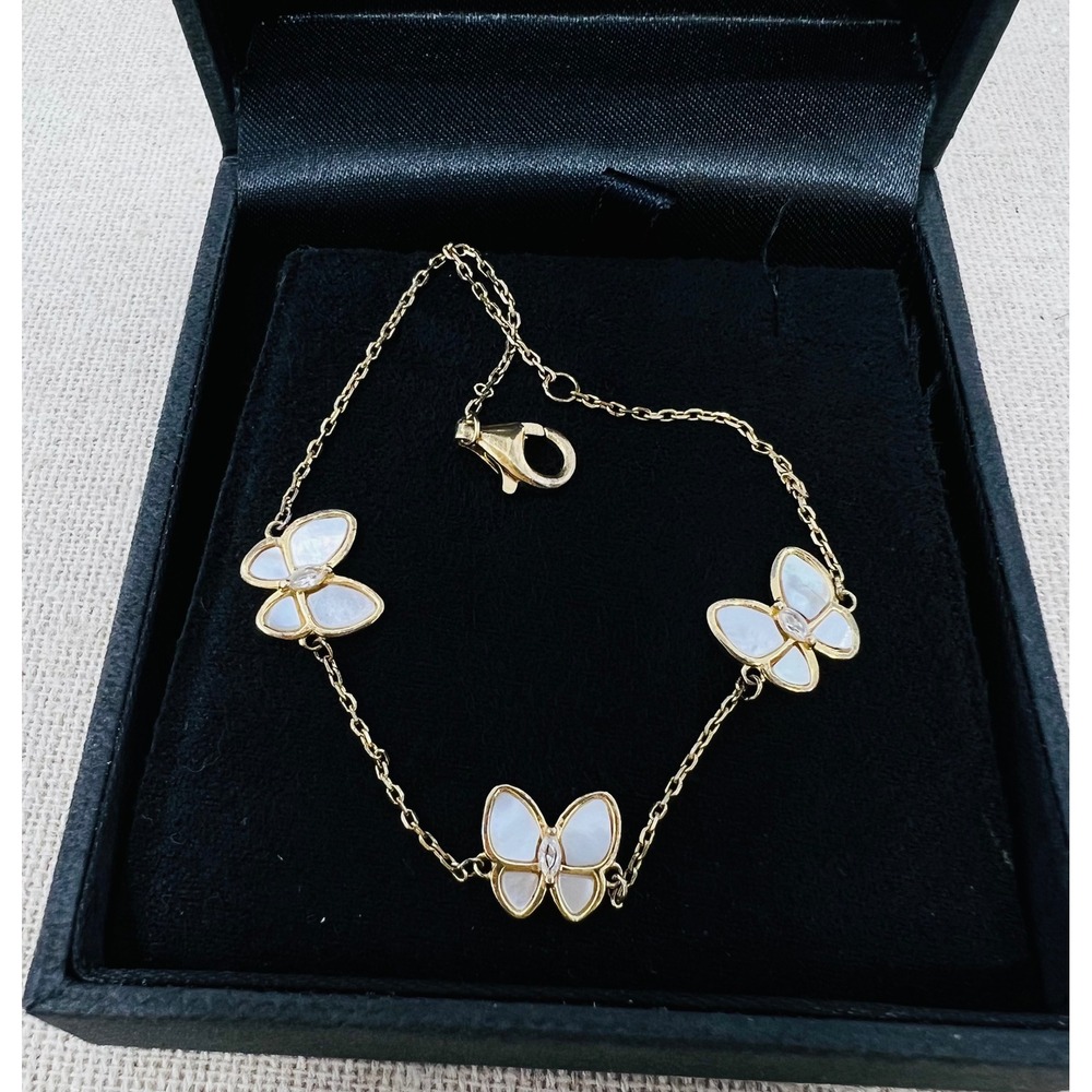 Rachel Zoe Gold Over Sterling Silver Mother of Pearl Butterfly Bracelet 7.5IN